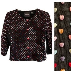 Vintage Michael Simon Sweater Cardigan Multicolor Glass Heart Beads Buttons
